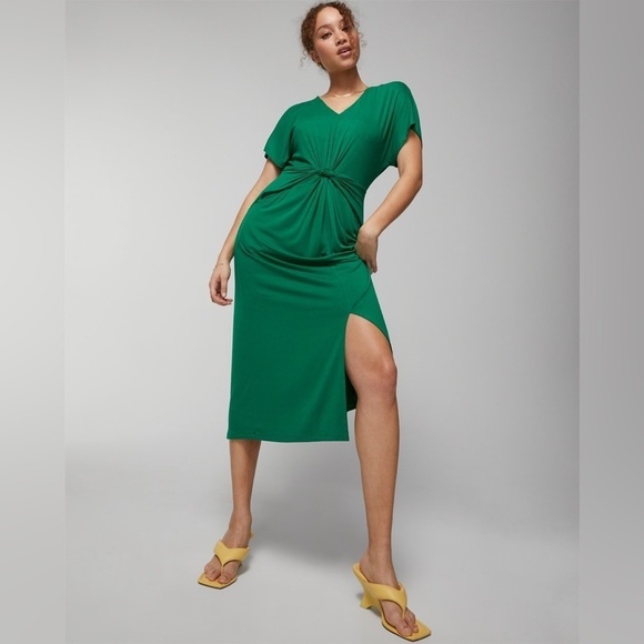 Soma Midi Dress Size XL Soft Knit Lounge Short Sleeve V-Neck Women's Color Green - Picture 1 of 16